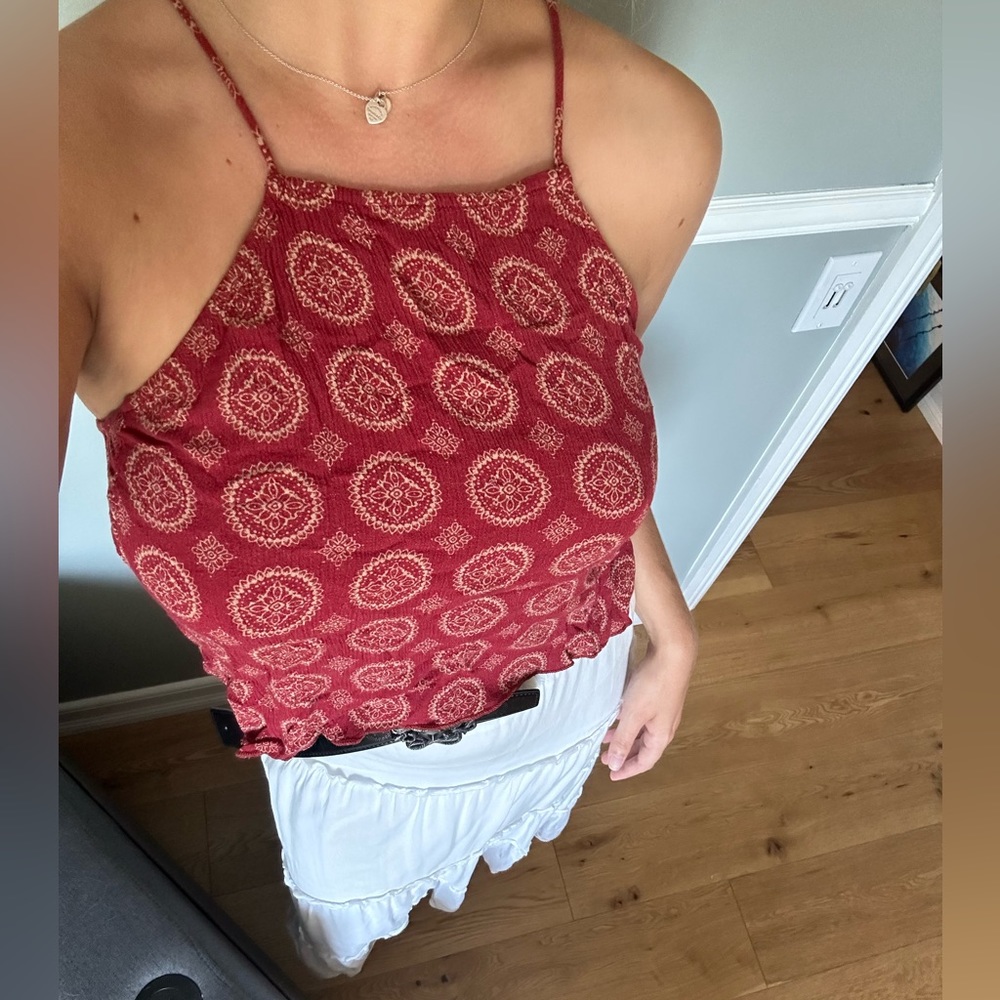 Brandy Melville Red and Gold Medallion Top